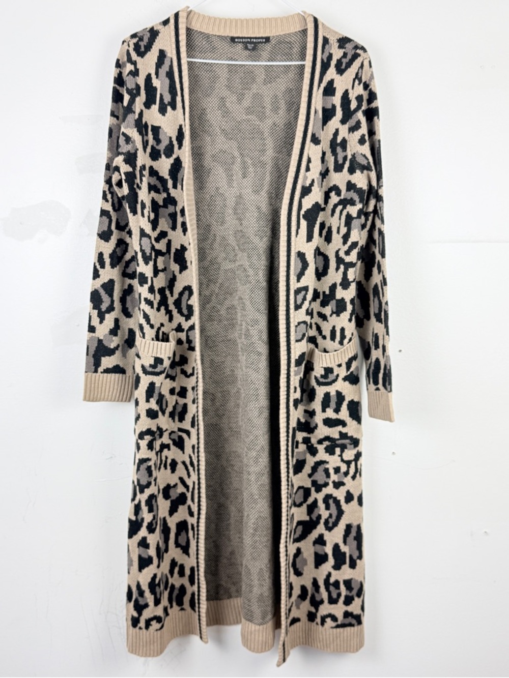Boston Proper Leopard Duster Cardigan XS Neutral Animal Print Cozy Chic